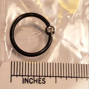 NWOT, 16g, Black w/ Clear Gem, Unisex, BCR Ball Captive Hoop Earring